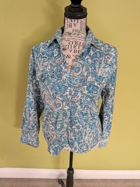 Blue Paisley Button-Down Shirt - Classic Women's Long Sleeve